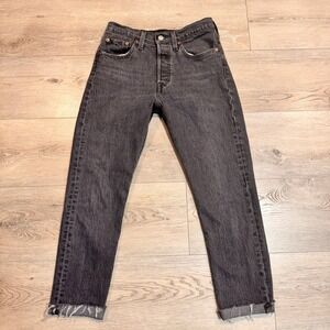 Levi's 501 Jeans Black Wash Cropped Frayed Hem Denim Pants Women's Size 25 Short